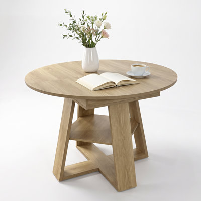 Round Extendable Dining Table for 4-8 People, Natural wood finish