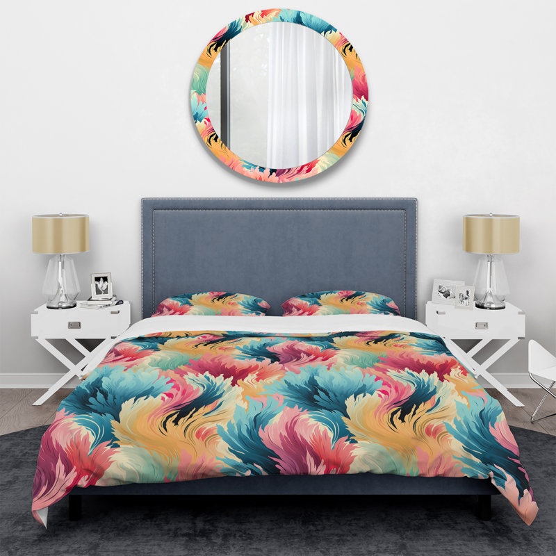 Ensemble de housse de couette abstraite colorée Boho Ikat Whirl Spirit, Housse de couette simple + 1 taie décorative stan