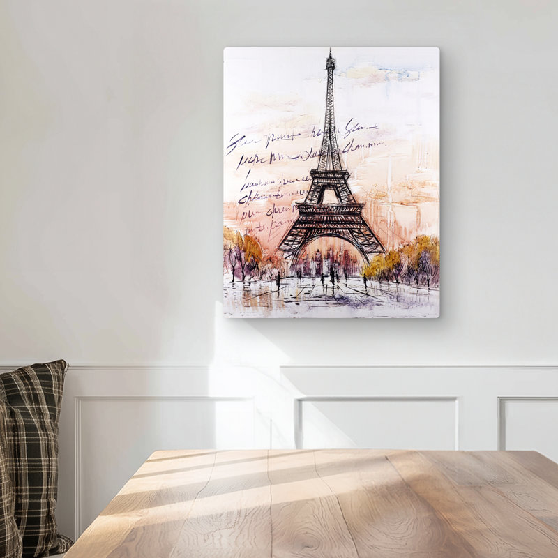 Eiffel Tower Sketch - Handwritten Message Metal Print | Decor