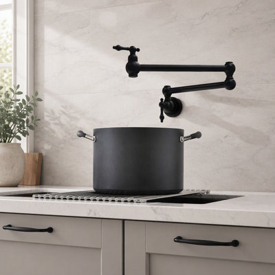 Robinet remplisseur mural noir mat avec bras articulés doubles pour une cuisson facile et efficace