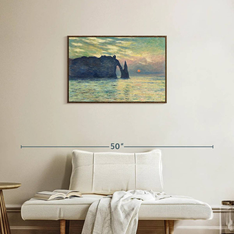 Coucher de soleil sur la falaise d'Etretat, Cadre flottant noyer, 31 po x 21 po