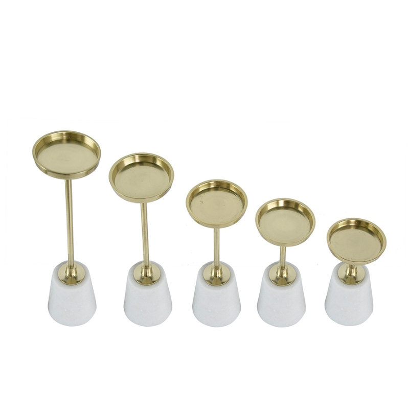 Set of 5 Gold and Marble Taper Candleholders
