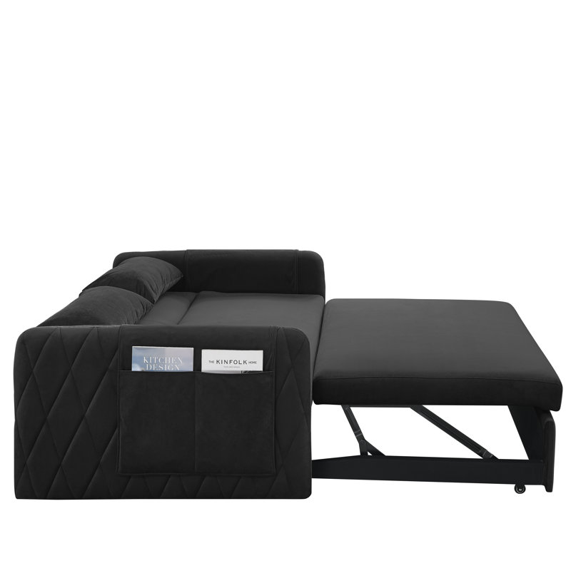 Canapé-lit de 55 po en velours convertible moderne - causeuse confortable avec dossier réglable et poches de rangement pour le salon et la chambre d'amis