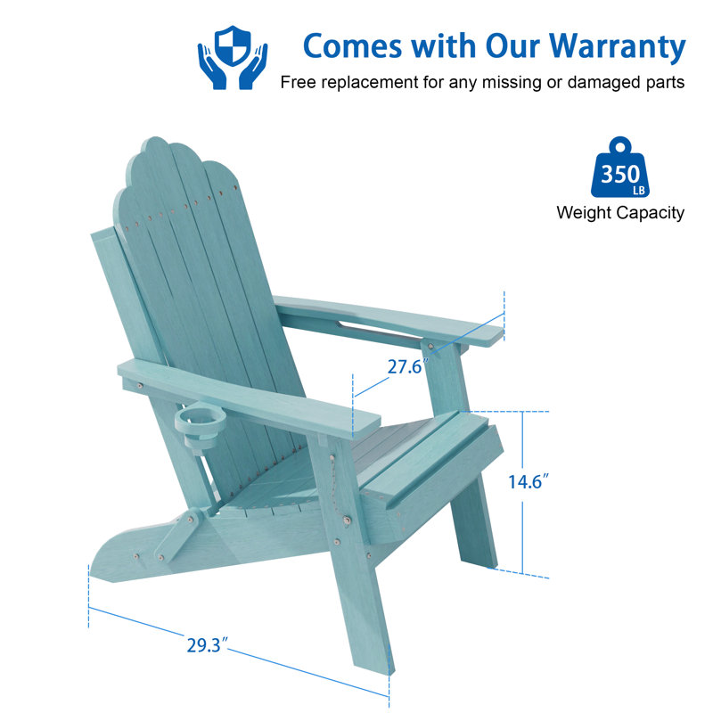 Heavy Duty HDPE Folding Adirondack Chair 350 lbs Capacity, Outdoor Adirondack Chair With Cup Holder for Patio, Lawn and Balcony