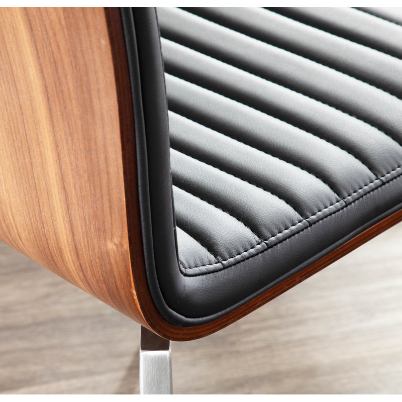 Chaise pivotante en similicuir Maxwell avec dossier en bois, Noir
