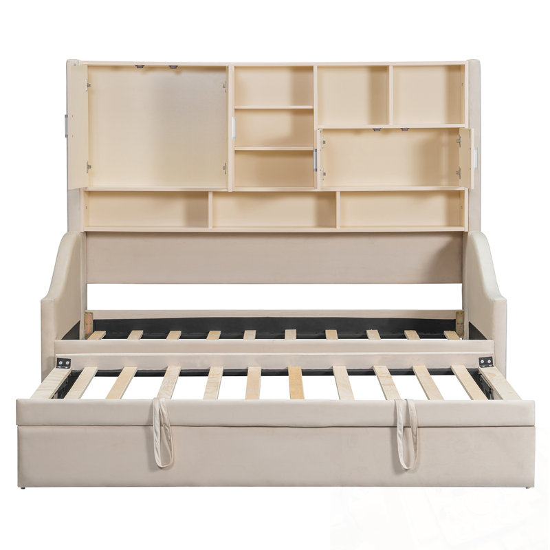 Lit de jour simple avec lumières DEL, espace de rangement et lit gigogne simple