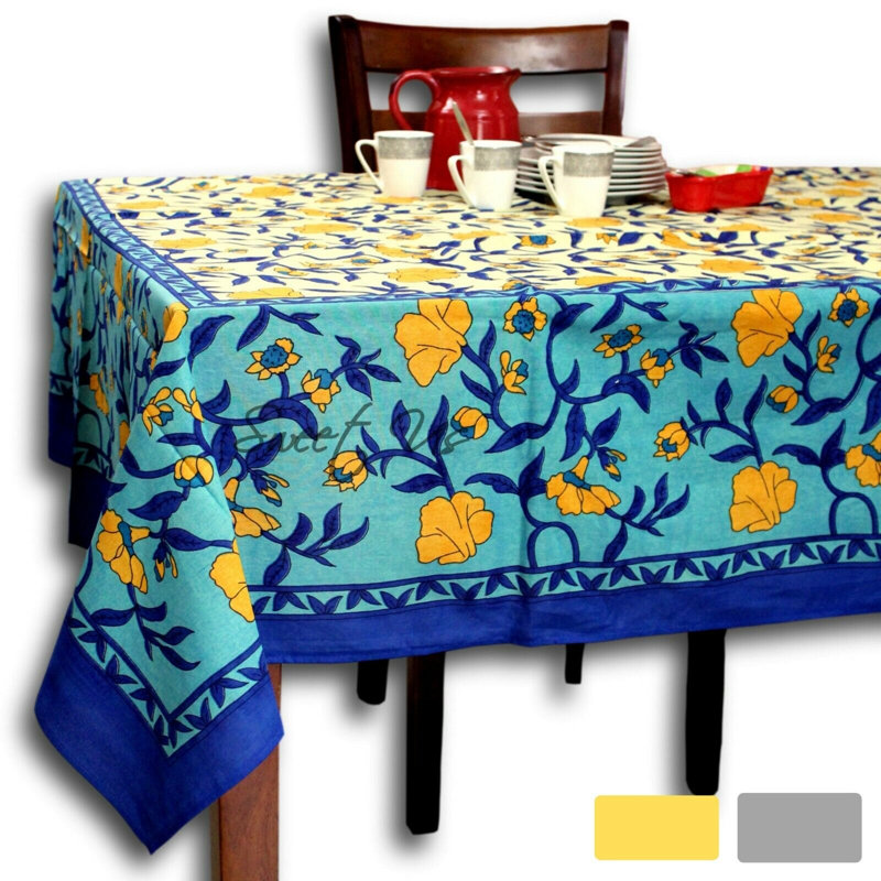Nappe de cuisine Blaugh, Bleu/jaune, L 106 po x l 106 po