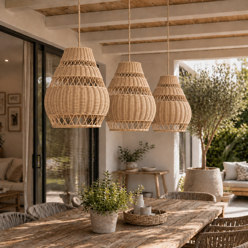 17 in. H Rattan Bell Pendant Shade