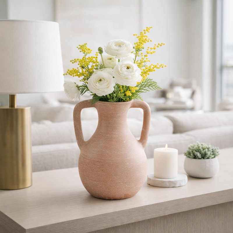 Vase décoratif en terre cuite avec poignée rustique Kenith, Marron clair