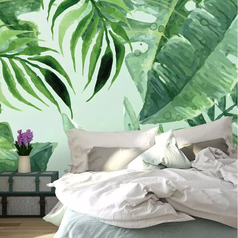 Feuilles tropicales, aquarelle, dessin, papier peint naturel amovible, L 9 po x l 15 po