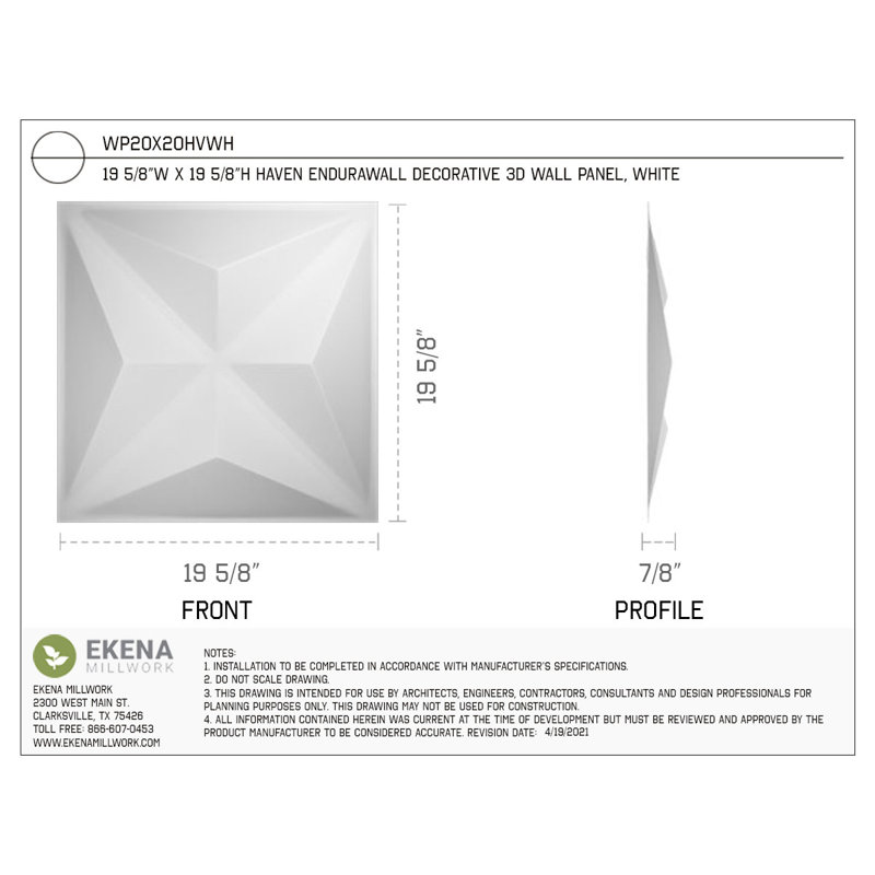 Panneau mural 3D 19,625 "x 19,625" en blanc (paquet de 12)