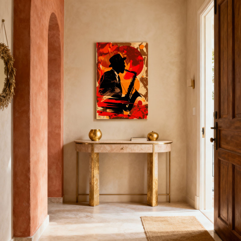 Silhouette de saxophoniste, art abstrait, toile tendue sur châssis, ensemble de 1, H 18 po x l 12 po