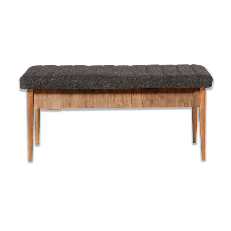 Banc rabattable avec pieds en charme et tissu en lin, Anthracite, Bois de pin de l'Atlantique