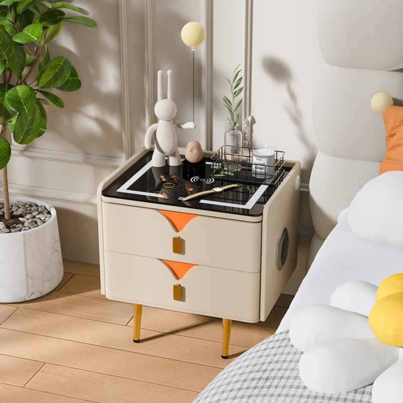 Table de chevet intelligente 20 po avec chargement USB sans fil, lumières DEL à 3 couleurs et haut-parleurs Bluetooth