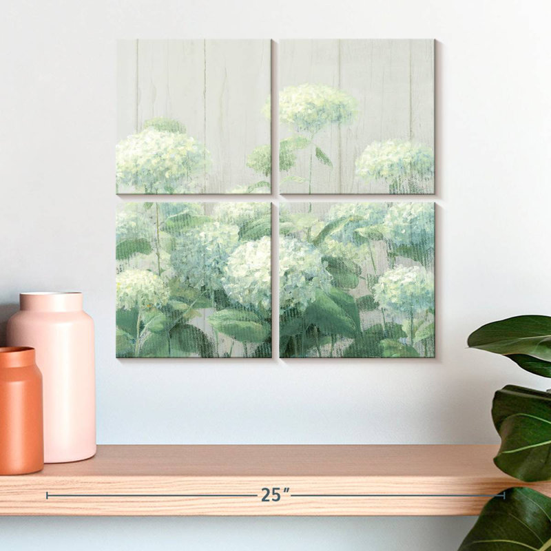 Harnek, hortensia blanc, jardin, sauge sur bois I, H 18 po x l 18 po
