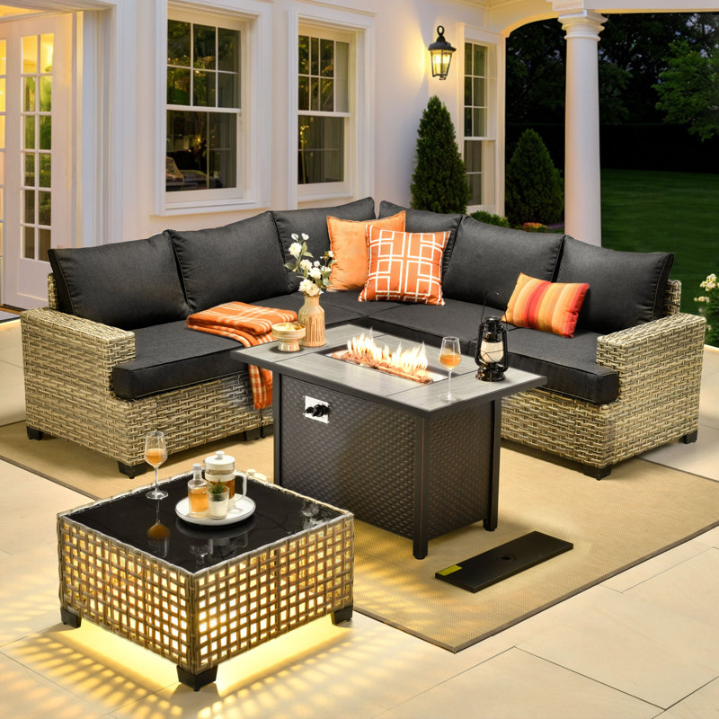 Outdoor Sofa 7-piece Set With Stove, Black