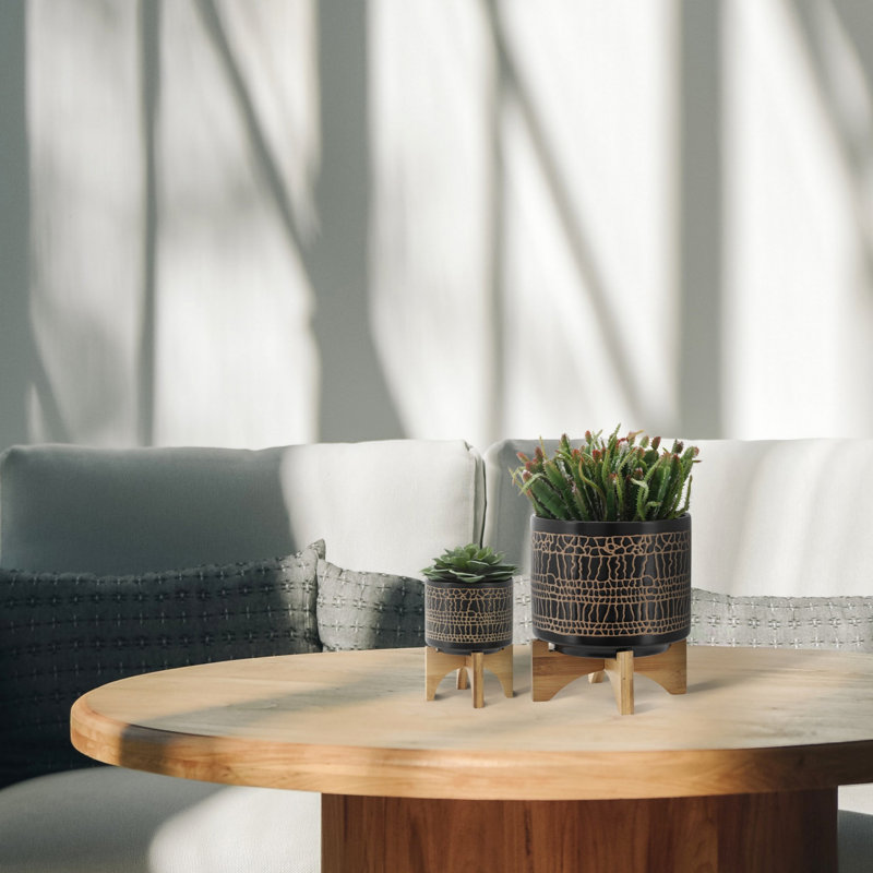 Jardinière avec support pour patio, salon et jardin, Noir