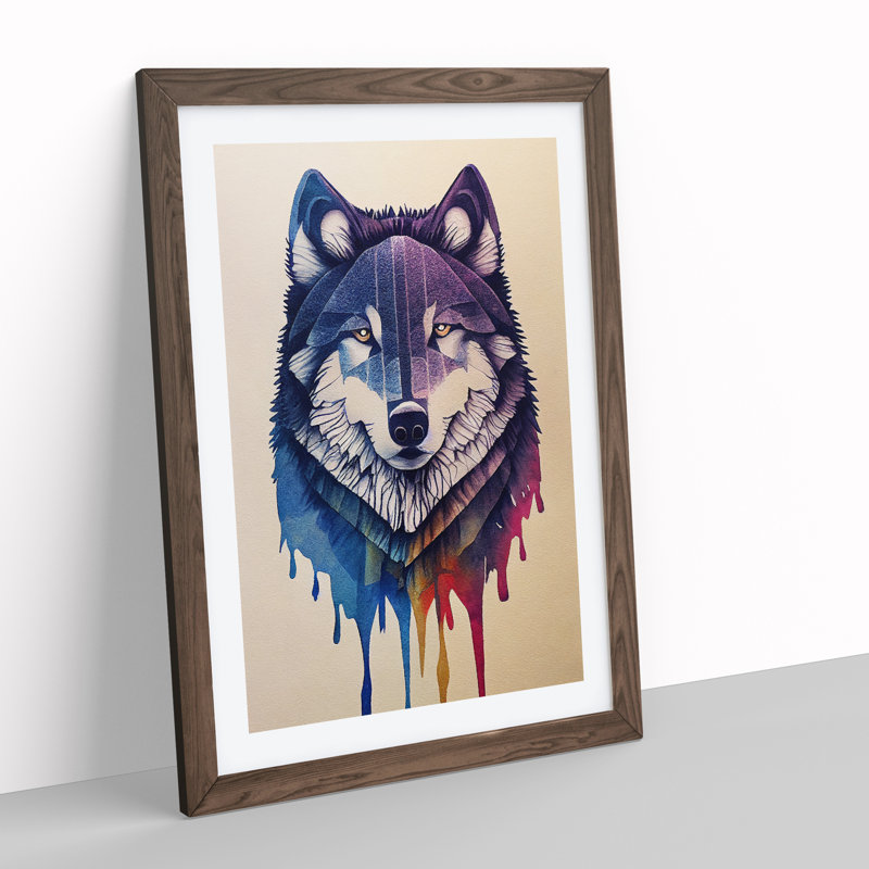 Painted Wolf No.1 - Wall Art, 48cm H x 36cm W, Walnut Framed, No Matte