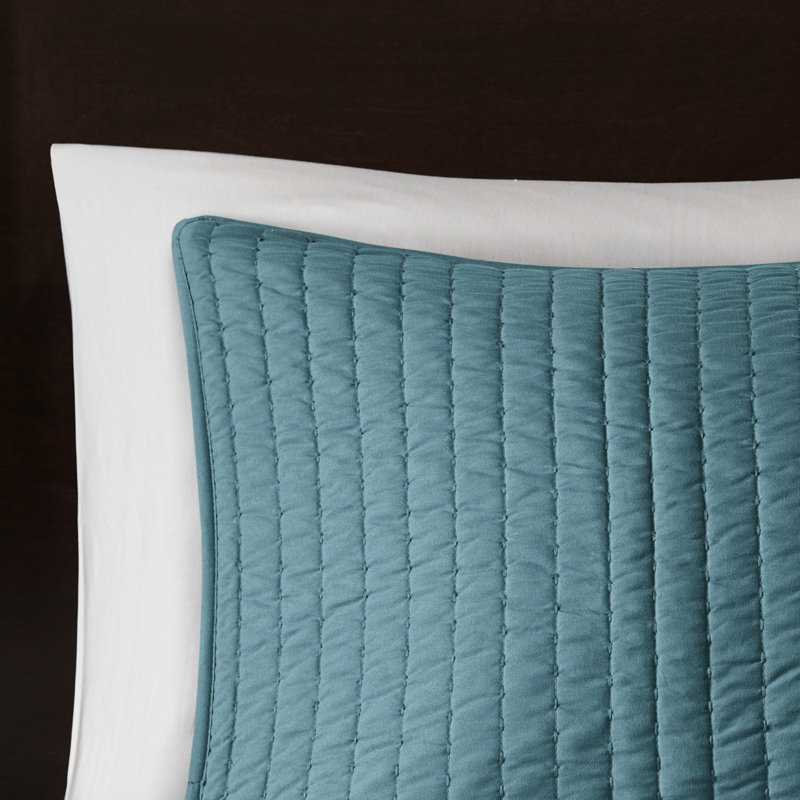 3 pièces de courtepointe pour lit double / grand lit en sarcelle - microfibre, rembourrage en coton, réversible, piqûre, crée une charmante chambre à coucher, comprend et 2 taies décoratives pour la microfibre avec rembourrage, courtepointe Channel, décore la chambre à coucher