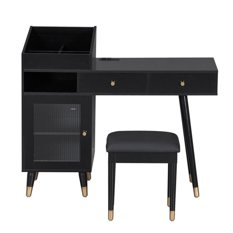 Ensemble de coiffeuse moderne avec tiroirs, armoire et port de charge, ensemble de coiffeuse avec tabouret pour petits espaces