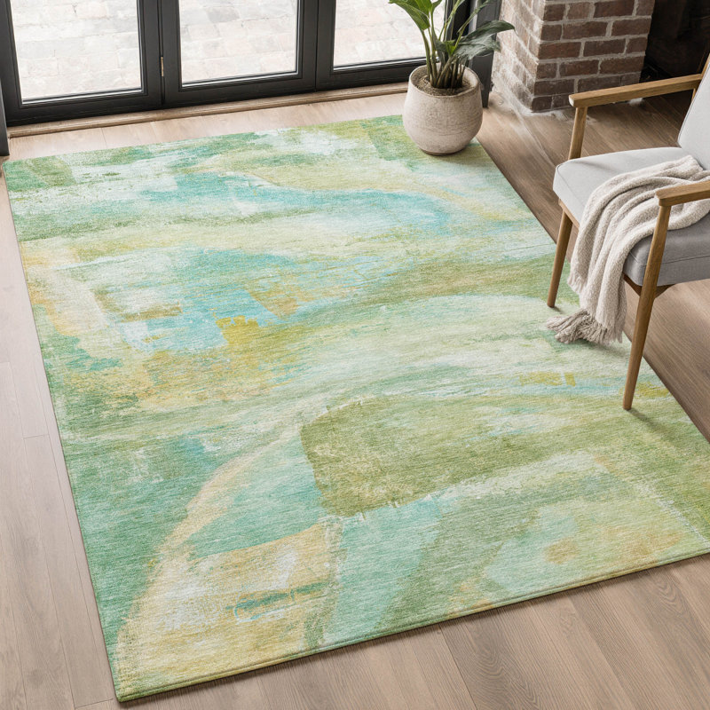 Premium Machine Washable Mayfield AMF2039 Abstract Rug, 8' x 10', Green