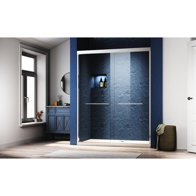 44 - 48 In. W X 72 H Sliding Shower Glass Door Finish Adjustable Semi , Clear Tempered Glass, Rust Aluminum And Accessories Upgrade Material, Quiet Rollers