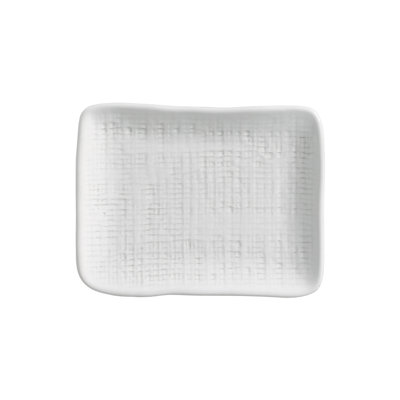 New White Small Juta Rectangular Platter 7.1" Ceramic Stoneware - Microwave, Oven, and Dishwasher Safe, by Porto Brasil