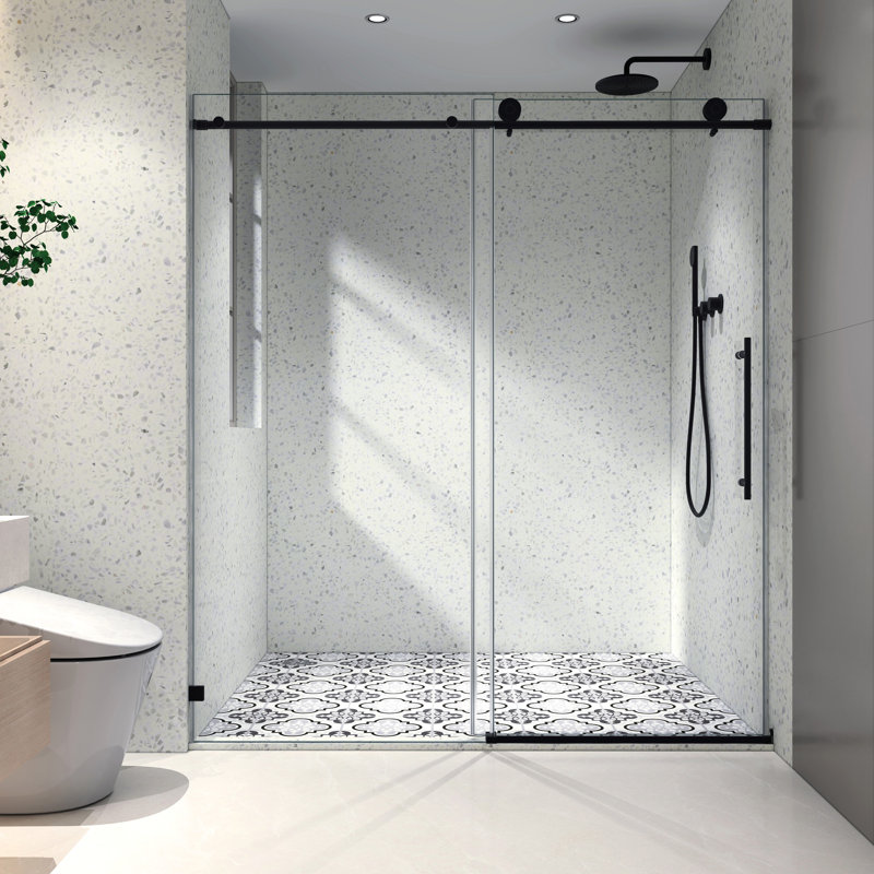 6076 Matte Black Shower Door, With 70mm 304 Stainless Steel Pulleys, Soft Closing, Nano Cleaning, Tempered Glass, Bathroom Door Option 6076, Adjustable , Easy Ornament