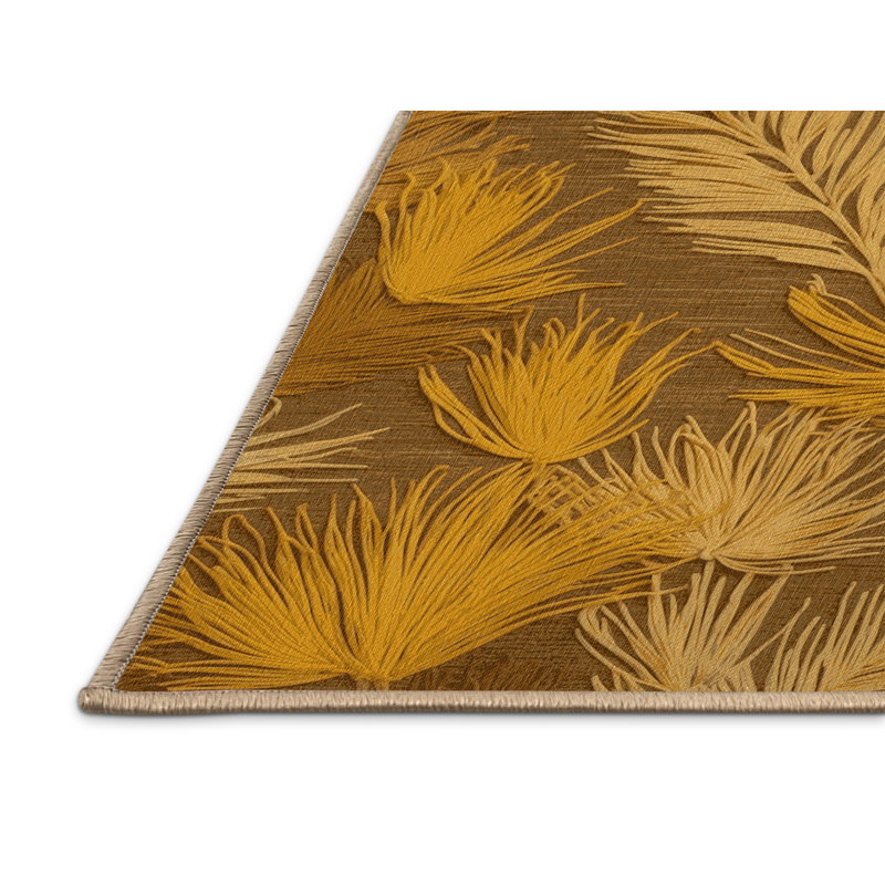 Machine Washable Botanical Brown Area Rug, Rectangle 5' x 7'