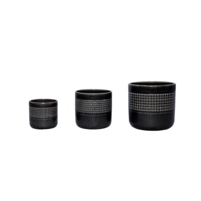 3 Pieces Ceramic Flowerpot, Modern Planter for Patio, Garden or Windowsills - Glossy Finish