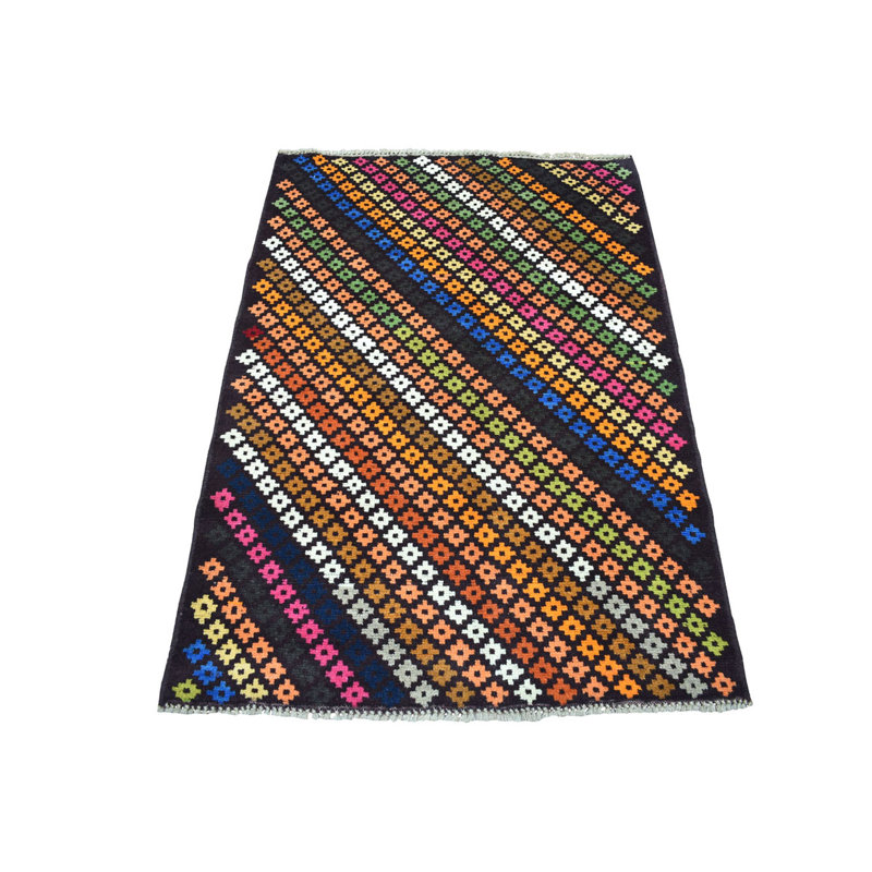 Tapis en laine noué la/noir 3 pi 5 po x 4 pi 10 po one-of-kind-main Abrial