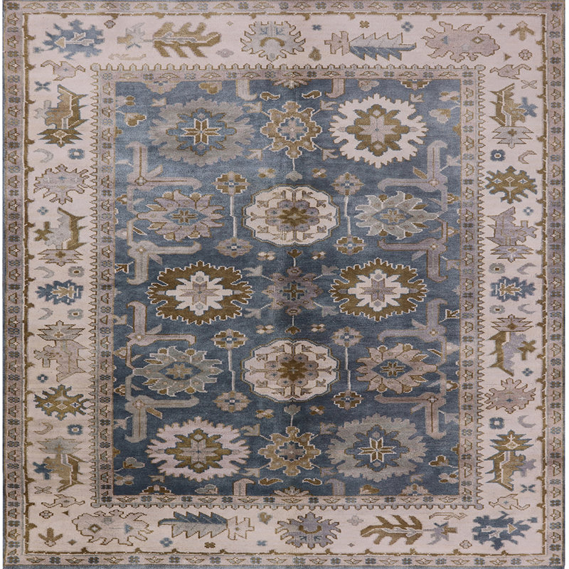 Tapis oriental bleu marine Brosh, Carré 5 pi