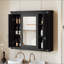 Pharmacie murale 35x28 avec 5 tablettes, porte miroir et tablettes latérales ouvertes - noir-129599148