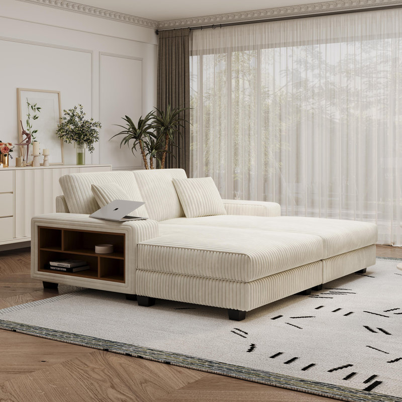Canapé convertible en velours côtelé, Beige