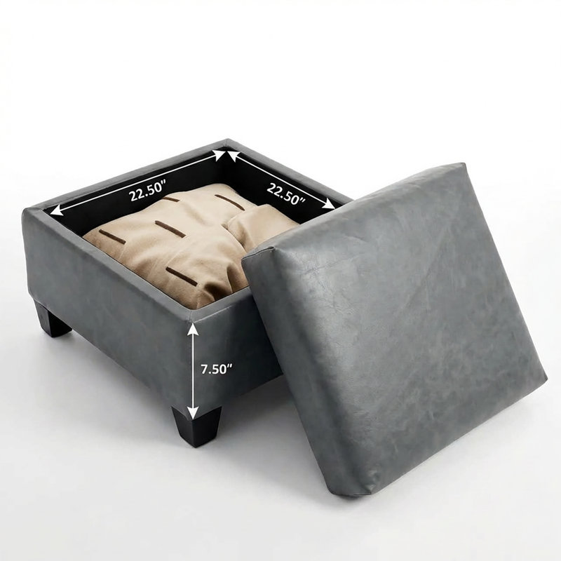 Repose-pieds en cuir Vegan avec rangement pour canapé modulaire, Gris