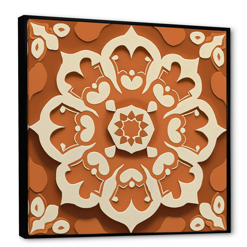 Carreaux marocains en tons de terre I - reproduction sur toile, H 24 po x l 24 po x P 1 po, Toile avec cadre flottant noir