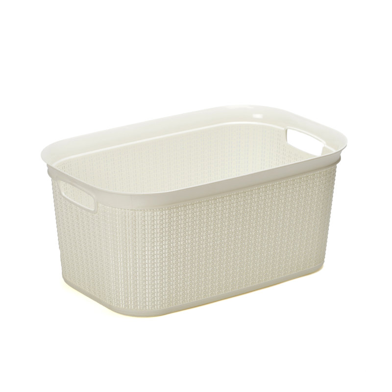 Plastic Laundry Basket with Handles, White