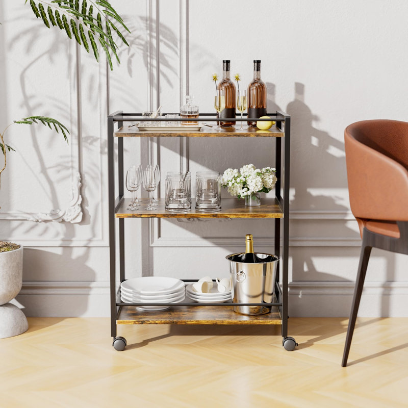 Becki Bamboo / Rattan Bar Cart, Brown, Black