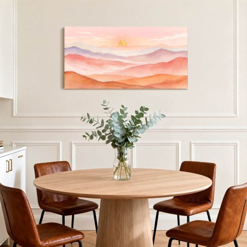 «Landscape & Nature Pastel Sunset Mountain Landscape», reproduction d'art, H 24 po x l 48 po