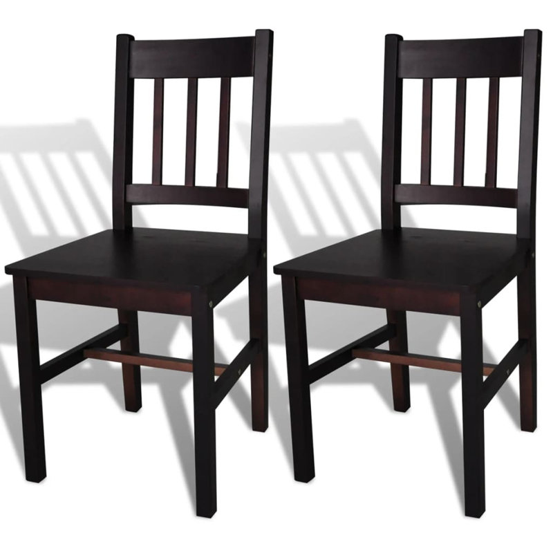 Dining Chairs Accent Chair with Curved Slat Back for Kitchen Pinewood, Brown, 4