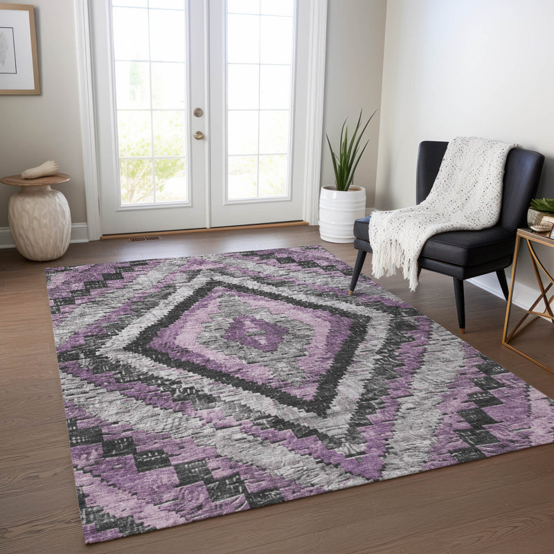 Machine Washable Indoor/Outdoor Xhevrie Lavender Rug, Rectangle 2'6" x 3'10"