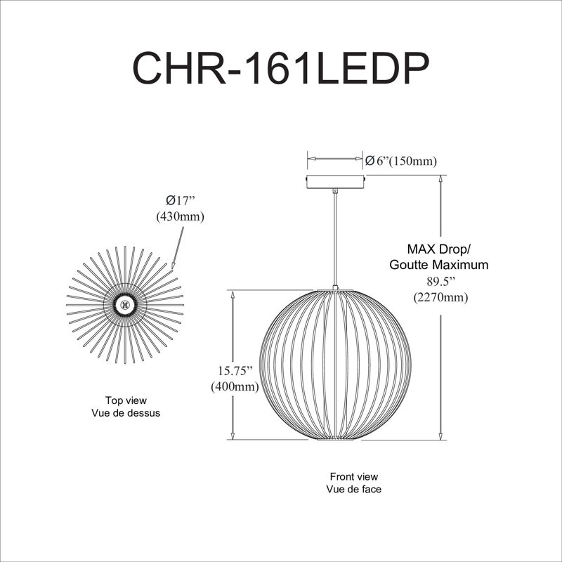 Luminaire suspendu sphérique unique et remarquable à 4 lumières DEL, Noir mat