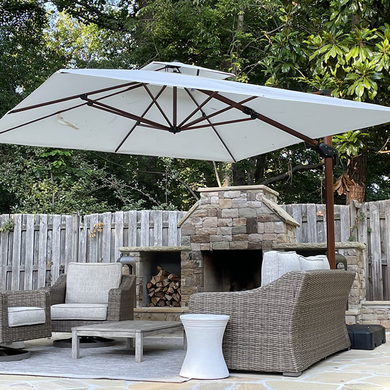  Parasol en porte-à-faux carré en bois avec base à roulettes Rosalei 9/10/11 / 12FT, crème, Crème, L 132 po x P 132 po
