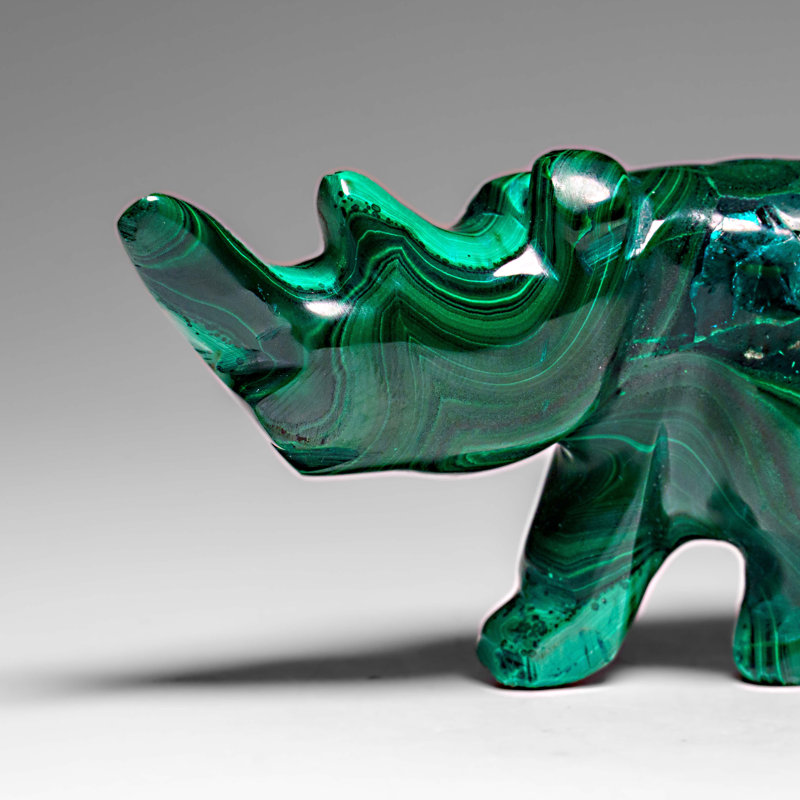 Véritable sculpture de rhinocéros malachite poli (272,4 grammes)