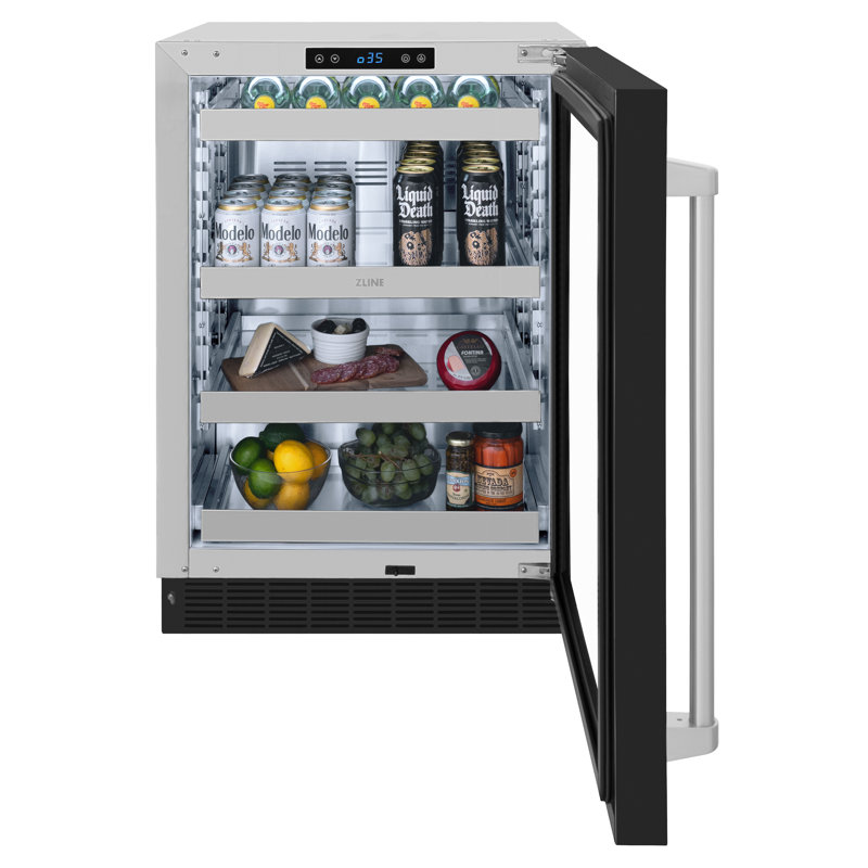 ZLINE 24 in. Touchstone 151 Can Beverage Fridge w/ DuraSnow Stainless Steel Glass Door, Black Matte