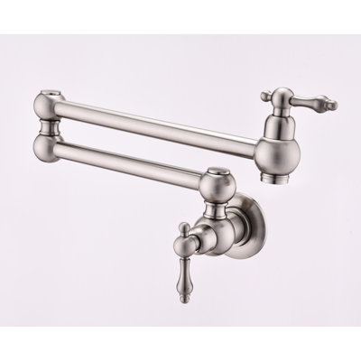 Wall Mount Pot Filler Faucet Brushed Nickel, Double Handles Provide A Steady And Reliable Water Supply, Corrosion Coating, Splash- Aerator For Quiet Functioning In Optimal Management, Covering, Stream