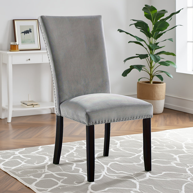 Ensemble de salle à manger 7 pièces - Table en marbre véritable blanc + 6 chaises en flanelle gris clair avec garniture cloutée