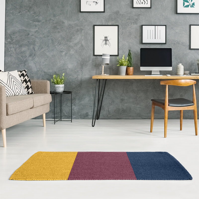 Tapis à rayures or/vin/bleu marine, Rectangle 4 pi x 6 pi