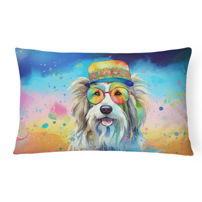 Bearded Collie Hippie Dawg Fabric Decorative Pillow