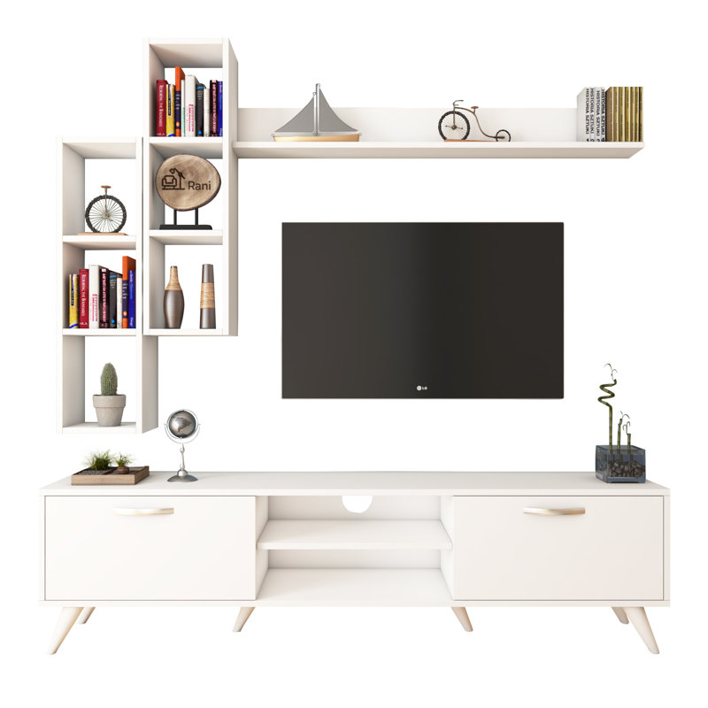 Husnu Entertainment Center for TVs up to 55", White, 1 TV Stands, 1 Middle Shelf and 1 Wall Shelf